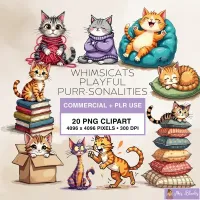 Playful Cat Clipart PNG - Commercial + PLR Use License – Image 1