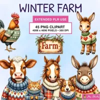 Winter Farm Animals Clipart PNG - Extended License – Image 1