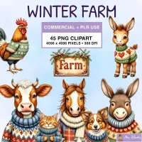 Winter Farm Animals Clipart PNG - Commercial + PLR Use License – Image 1