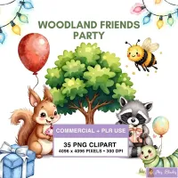 Woodland Party Animals Clipart PNG - Commercial + PLR Use License – Image 1