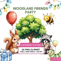 Woodland Party Animals Clipart PNG - Extended License – Image 1