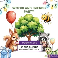 Woodland Party Animals Clipart PNG - Personal Use License – Image 1