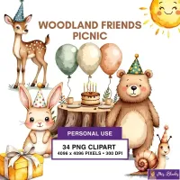 Woodland Picnic Animals Clipart PNG - Personal Use License – Image 1