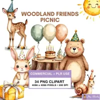 Woodland Picnic Animals Clipart PNG - Commercial + PLR Use License – Image 1