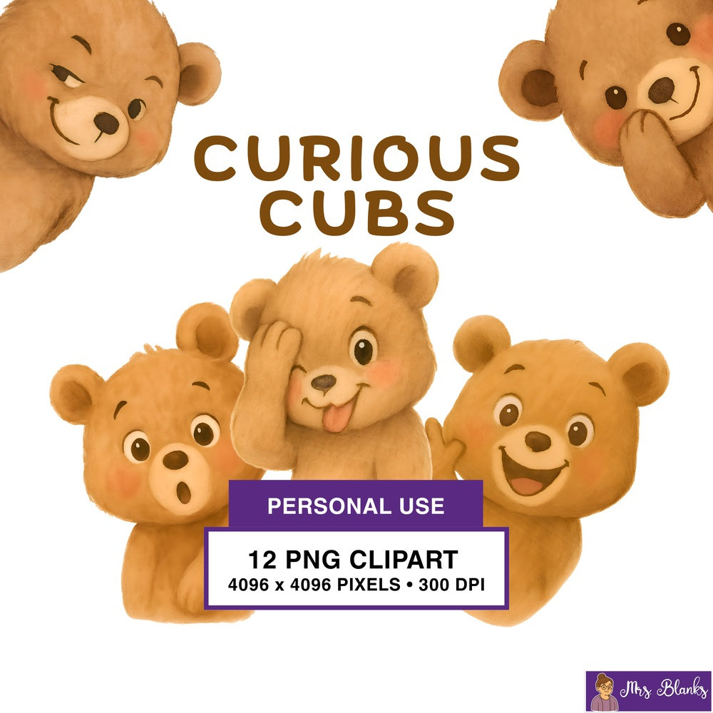 Cute Bear Cubs Clipart PNG - Personal Use License – Image 1