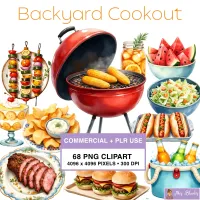 Backyard cookout BBQ Summer Picnic Clipart PNG - Commercial + PLR Use License – Image 1