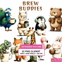 Coffee Loving Animal Clipart PNG - Extended License – Image 1