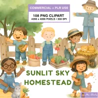 Kids Farm Homestead Clipart PNG - Commercial + PLR Use License – Image 1