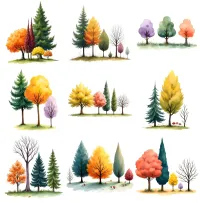 Colorful Woodland Tree Watercolor Clipart PNG - Commercial + PLR Use - Whispering Woods – Image 3