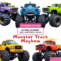 Colorful Monster Truck Watercolor Clipart PNG - Extended License - Monster Truck Mayhem – Image 1