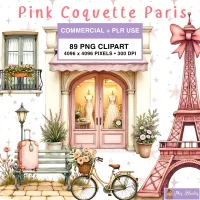 Pink Coquette Paris Watercolor Clipart PNG - Commercial + PLR Use - Pink Coquette Paris – Image 1