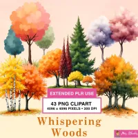 Colorful Woodland Tree Watercolor Clipart PNG - Extended License - Whispering Woods – Image 1