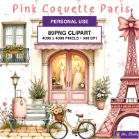Pink Coquette Paris Watercolor Clipart PNG - Personal Use License - Pink Coquette Paris – Image 1