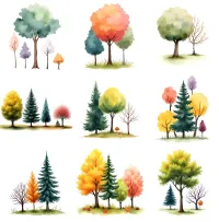 Colorful Woodland Tree Watercolor Clipart PNG - Commercial + PLR Use - Whispering Woods – Image 2