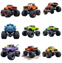 Colorful Monster Truck Watercolor Clipart PNG - Commercial + PLR Use - Monster Truck Mayhem – Image 2