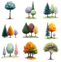 Colorful Woodland Tree Watercolor Clipart PNG - Commercial + PLR Use - Whispering Woods – Image 4