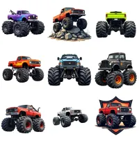 Colorful Monster Truck Watercolor Clipart PNG - Commercial + PLR Use - Monster Truck Mayhem – Image 3
