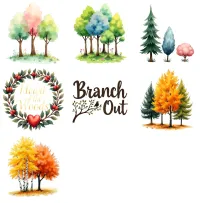 Colorful Woodland Tree Watercolor Clipart PNG - Commercial + PLR Use - Whispering Woods – Image 6