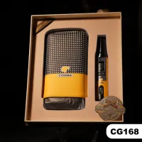 (CG168) طقم حافظة سيجار وولاعة - كوهيبا – طقم حافظة وولاعة, كلاسيك (أصفر وأسود ومربعات), كوهيبا