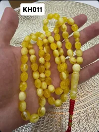   (KH011) سبحة كهرب حر أصلي بيض حمام جبس بعسل  – Image 2