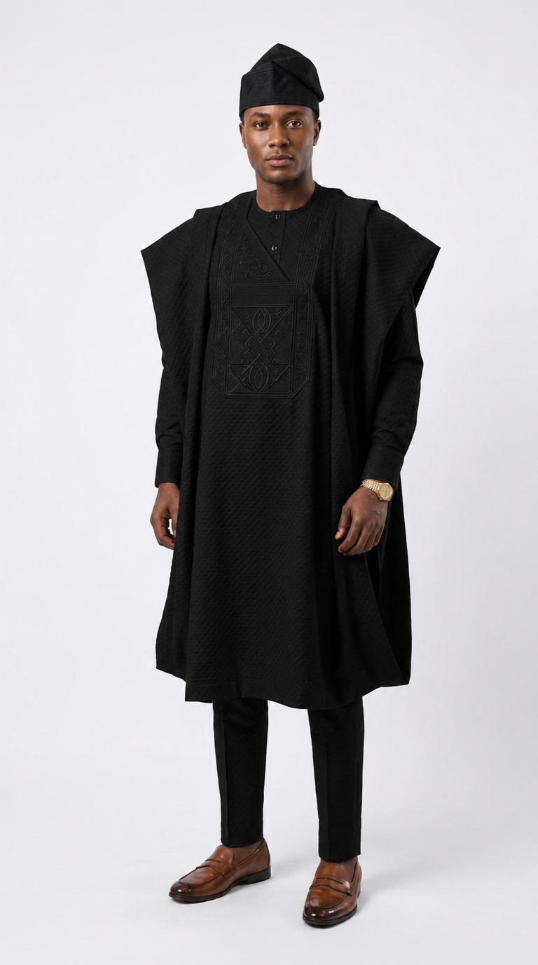 Urban-Men Modern Men’s Embroidered Traditional Agbada Three-piece Suit Set – Image 1