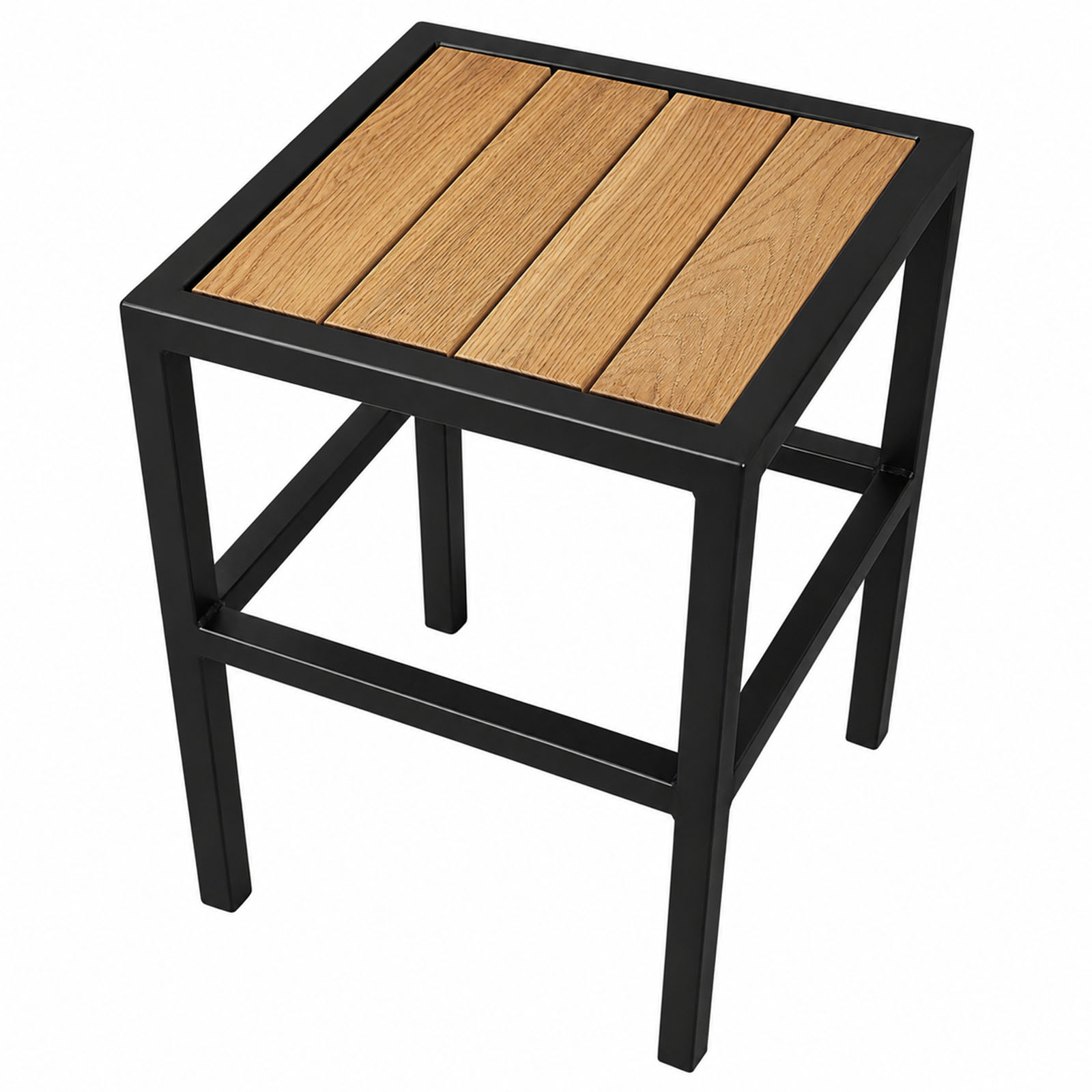 ForgeSide Table - Modern Steel & Wood Side Table for Indoor or Outdoor Living – Oak with natural oil finish, 14" W x 14" D x 23" H