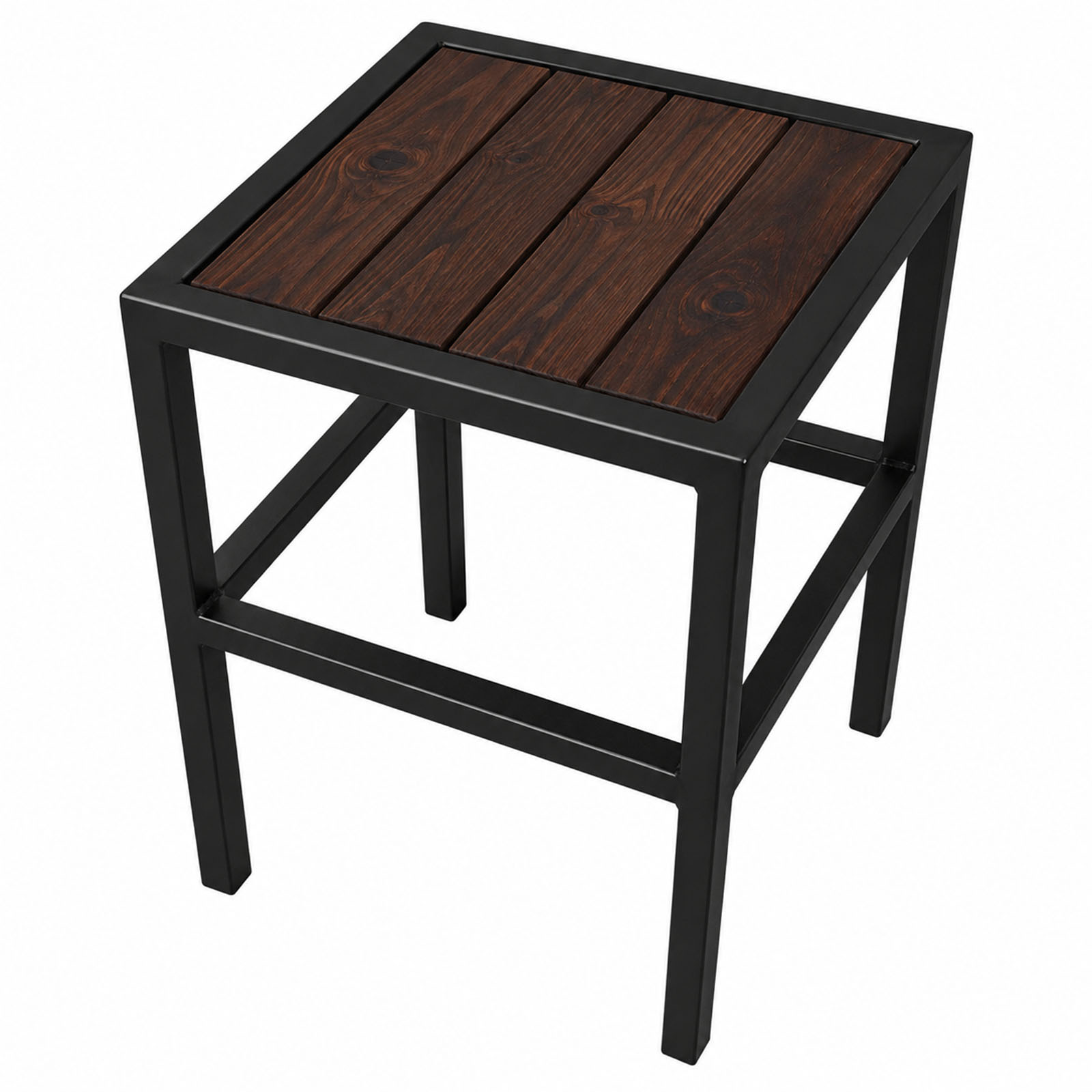 ForgeSide Table - Modern Steel & Wood Side Table for Indoor or Outdoor Living – Walnut with natural oil finish, 14" W x 14" D x 23" H