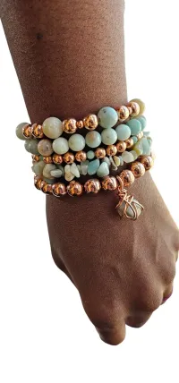 Amazonite Copper Bracelet Set - Tranquil Harmony Crystal Bead Stack for Peace & Emotional Balance – Image 1