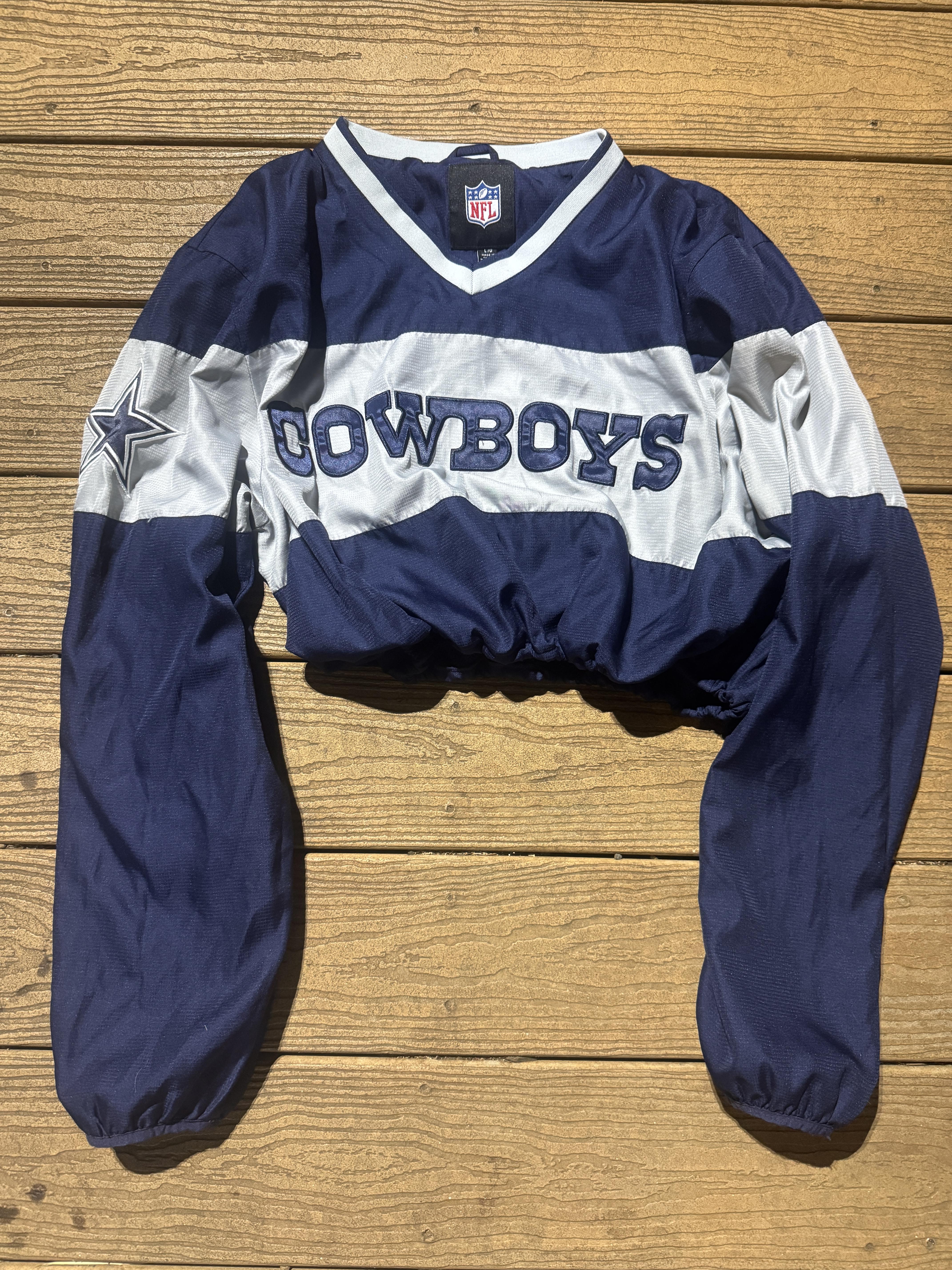 Dallas Cowboys Windbreaker Cropped Navy Vintage Pullover NFL Large – Image 1