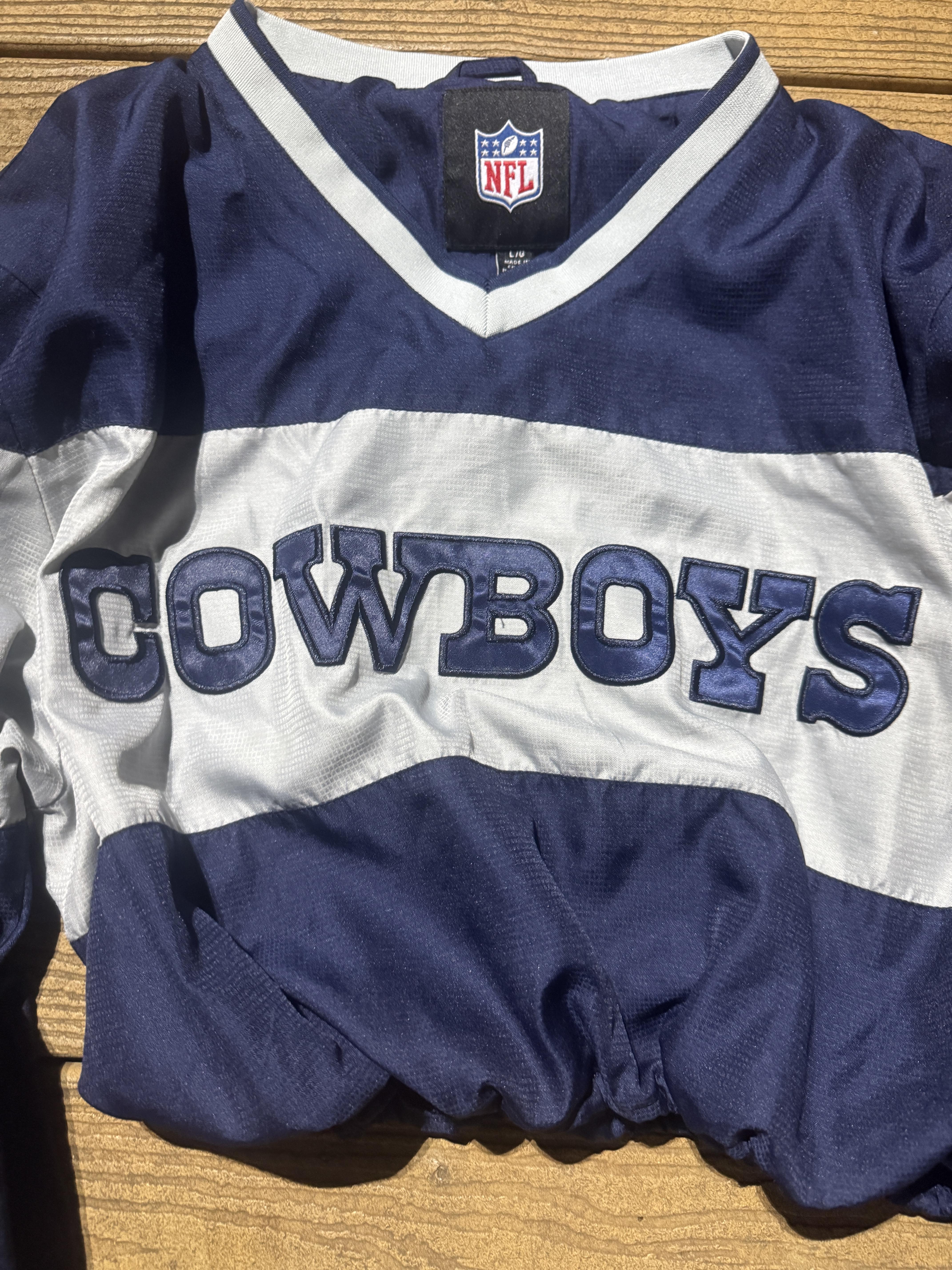 Dallas Cowboys Windbreaker Cropped Navy Vintage Pullover NFL Large – Image 2