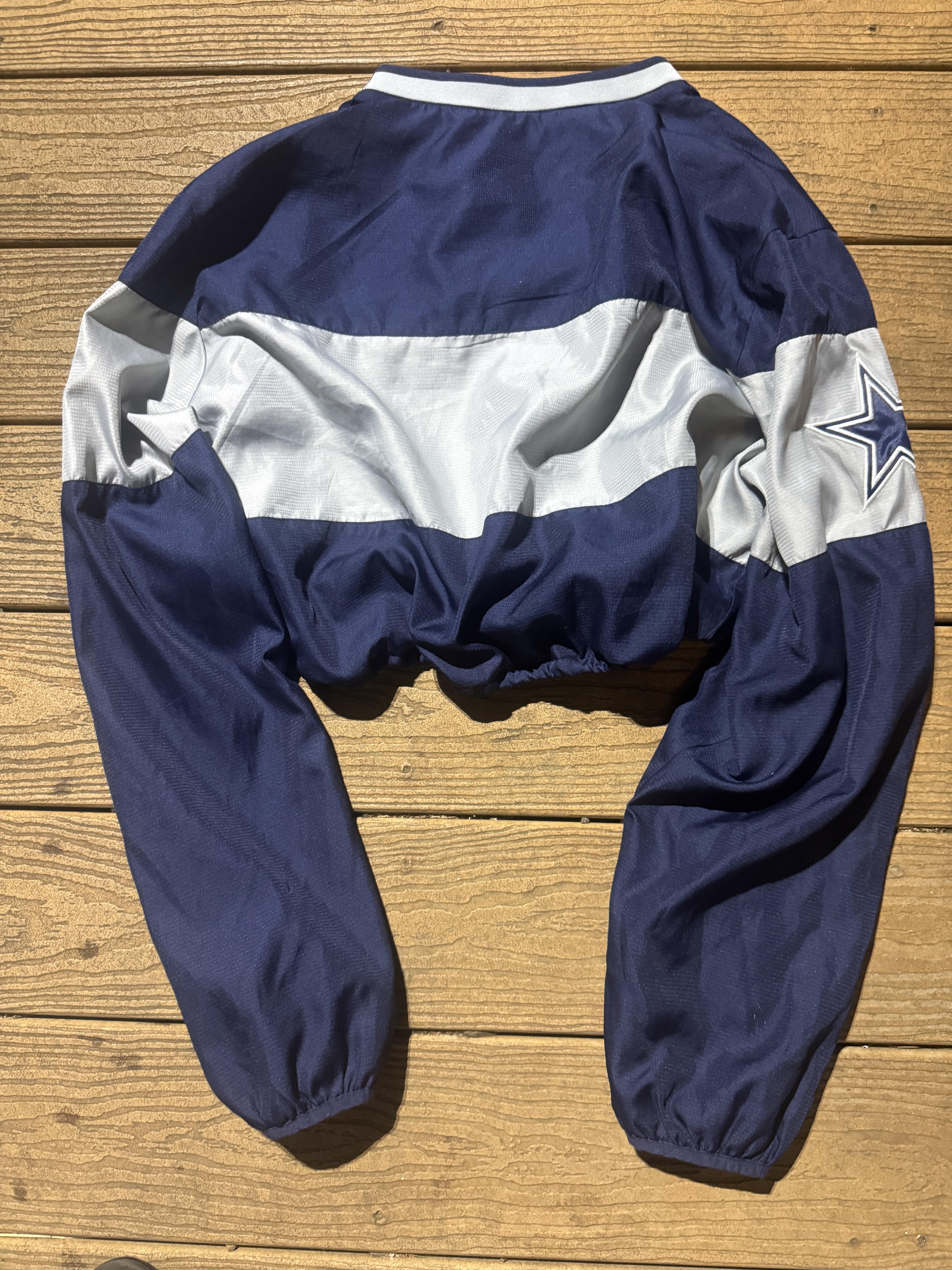 Dallas Cowboys Windbreaker Cropped Navy Vintage Pullover NFL Large – Image 3
