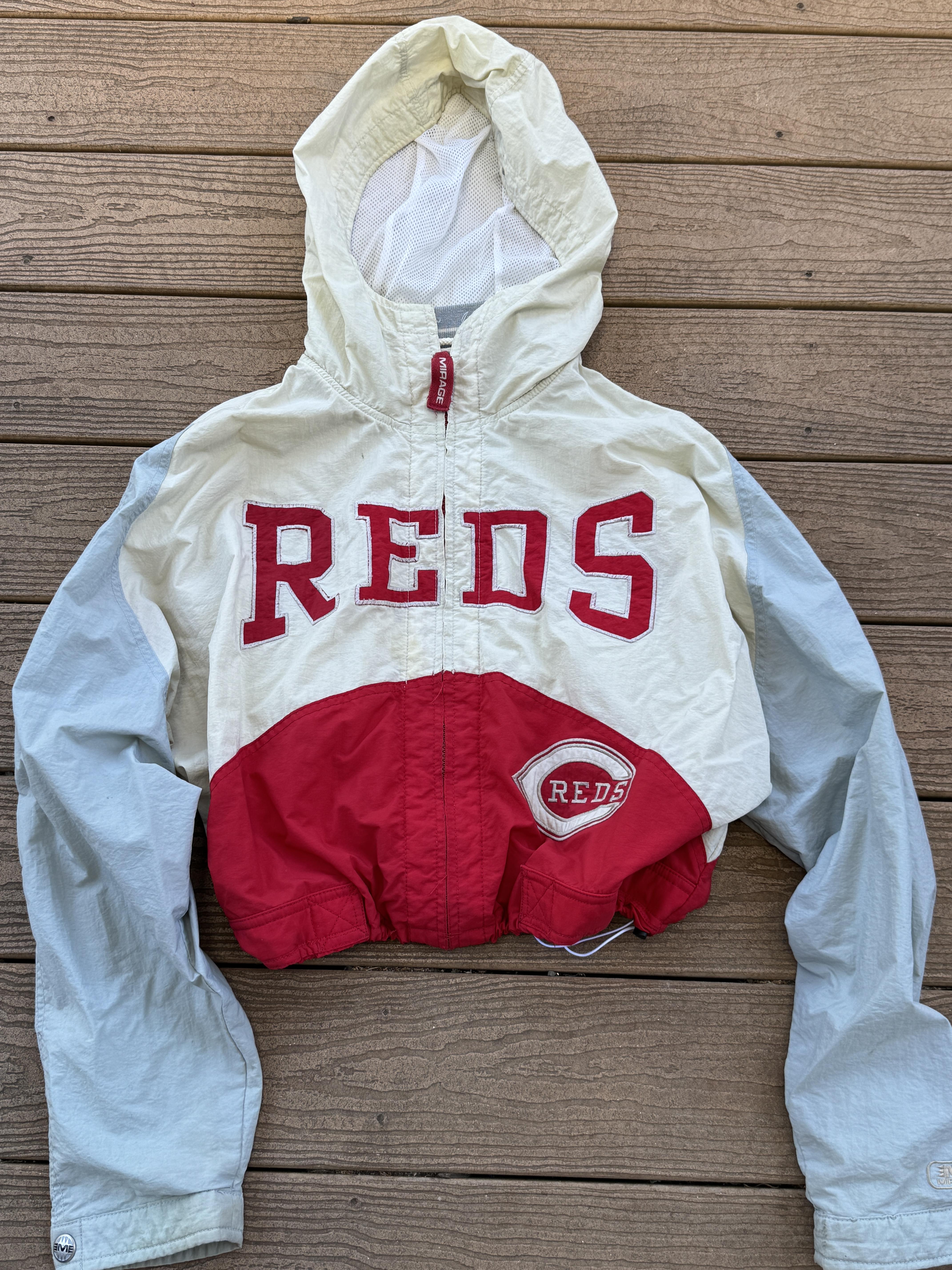 Cincinnatti Reds Vintage Cropped Colorblock Zipped Windbreaker Jacket Large – Image 1