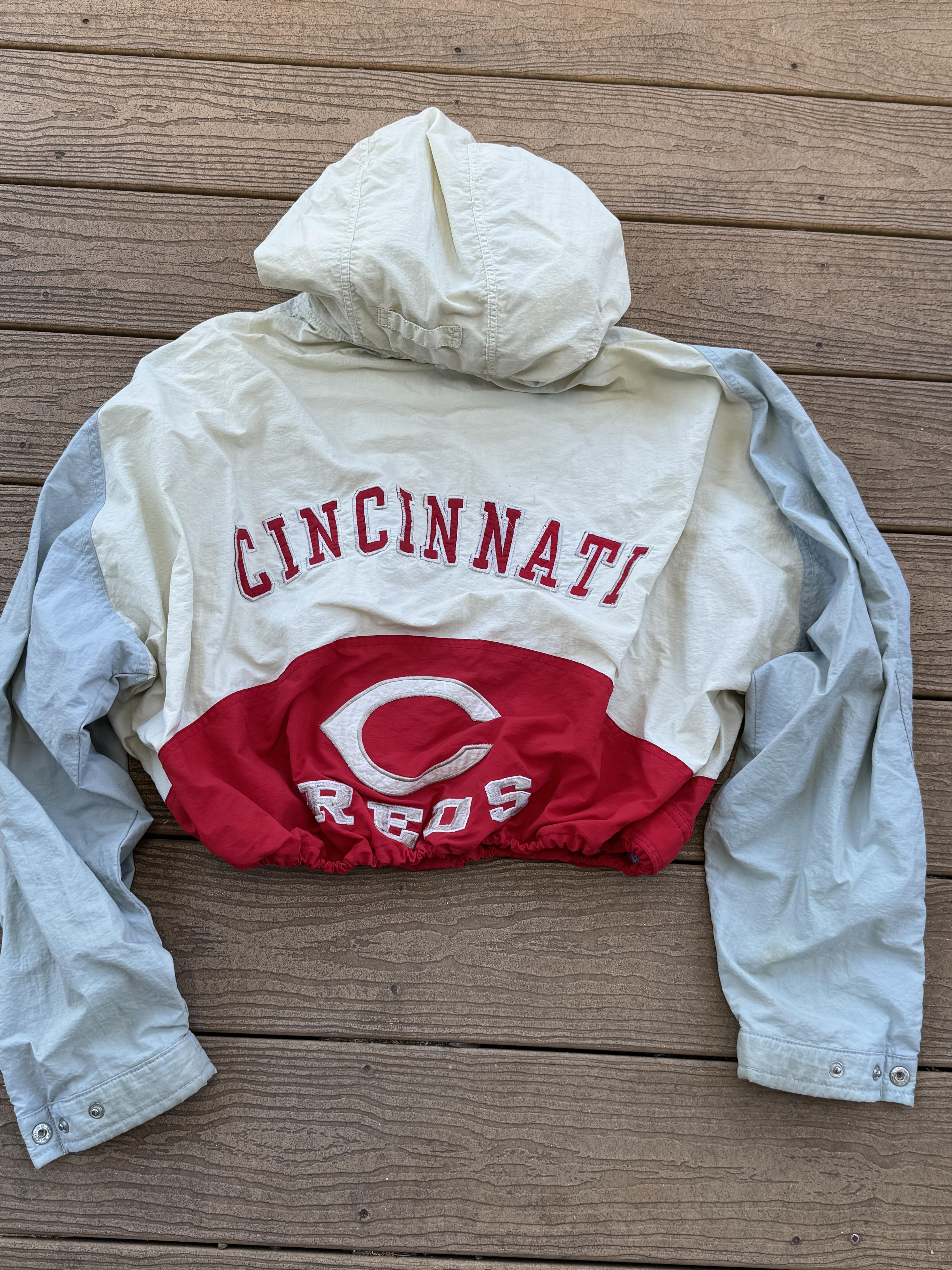 Cincinnatti Reds Vintage Cropped Colorblock Zipped Windbreaker Jacket Large – Image 4