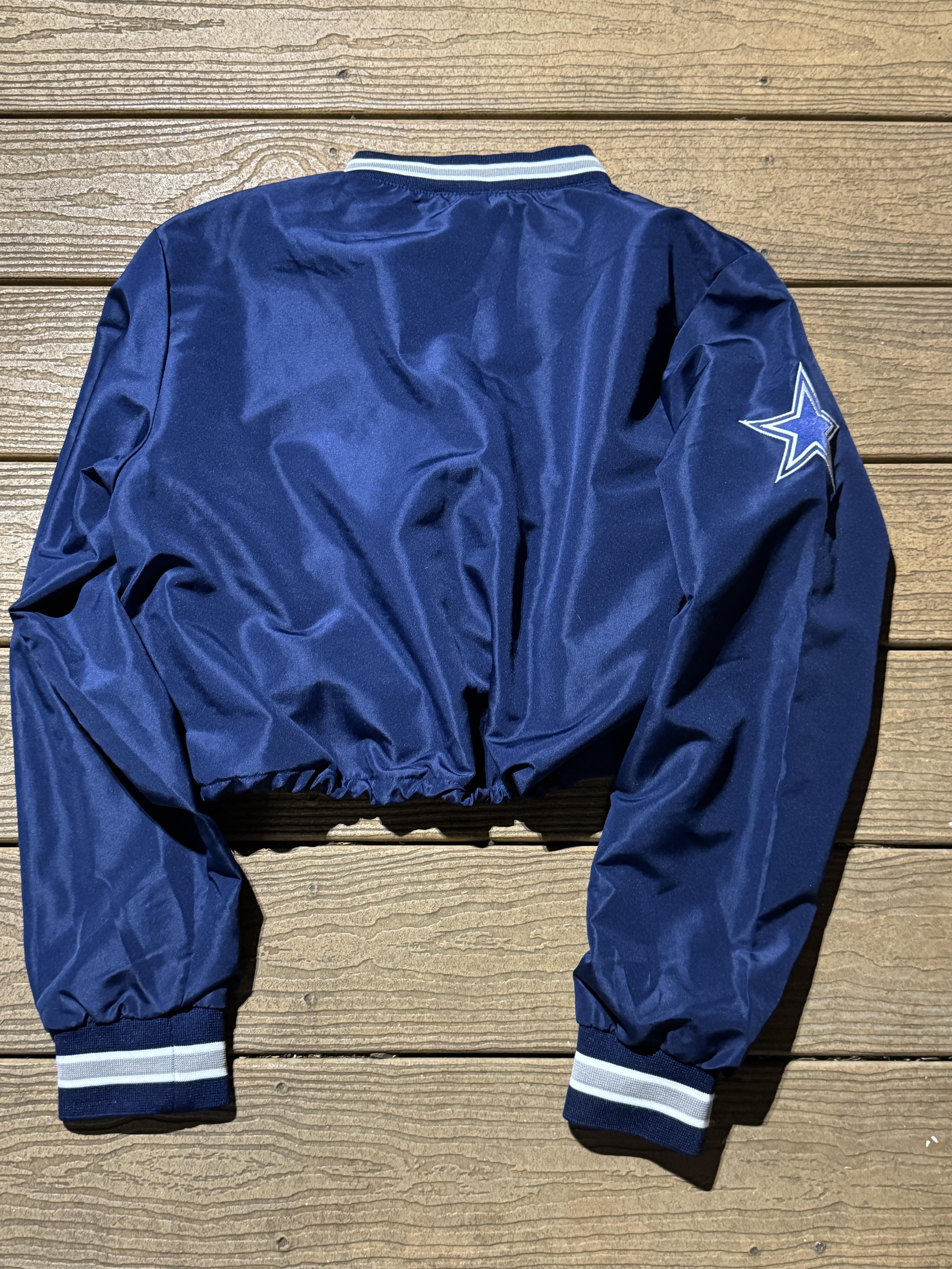 Dallas Cowboys Windbreaker Cropped Navy Vintage Pullover NFL Small – Image 2