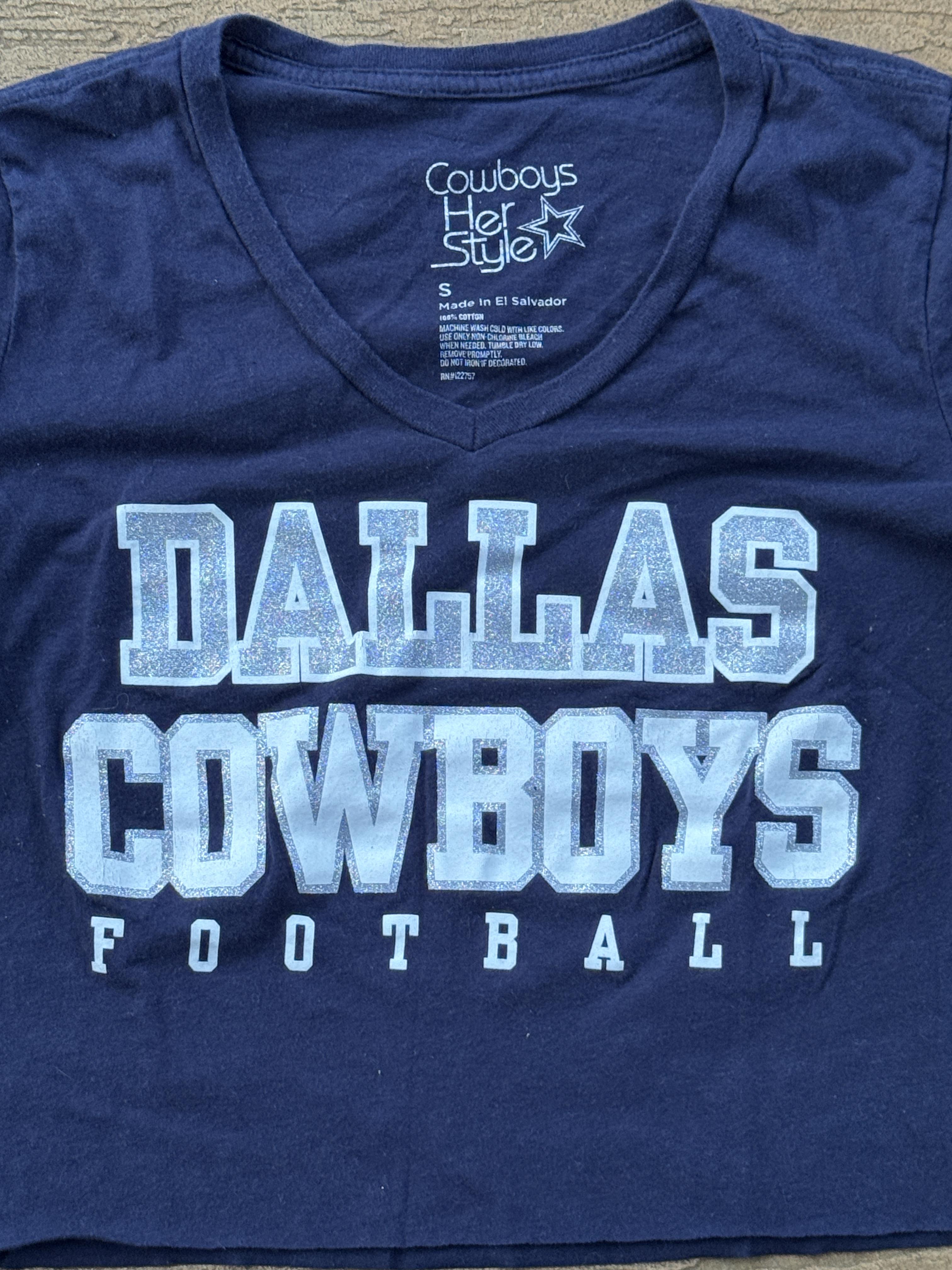 Dallas Cowboys Crop Tee Vintage NFL Small Navy – Image 2