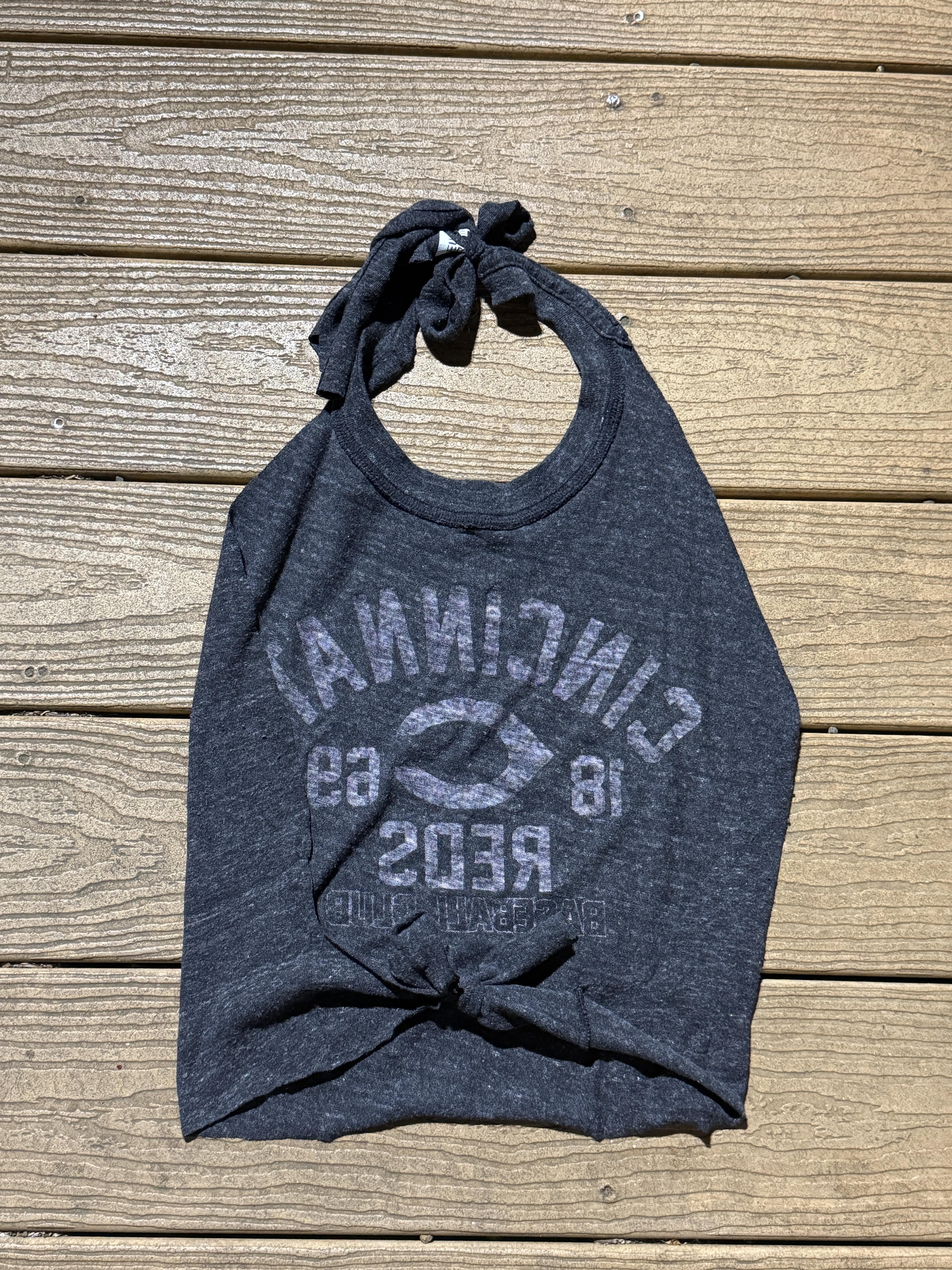 Cincinnati Reds Vintage  Reworked Halter Top OSFM Charcoal – Image 2