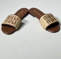 Miu Miu Logo-Patch Raffia Slide Slippers – Image 4