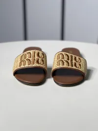 Miu Miu Logo-Patch Raffia Slide Slippers – Image 1