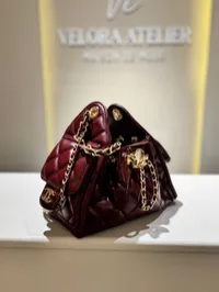 Chanel 25 Small Handbag Burgundy & Gold – Image 1