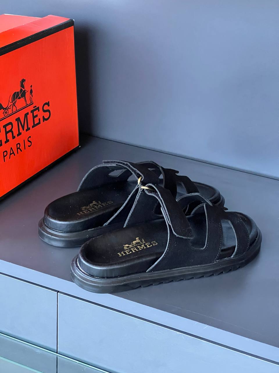 Hermes Chypre Black Sandals – Image 4