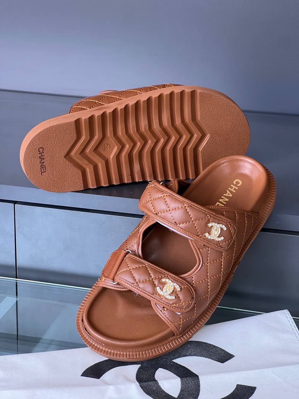 Chanel Dad Camel Sandals – Image 2