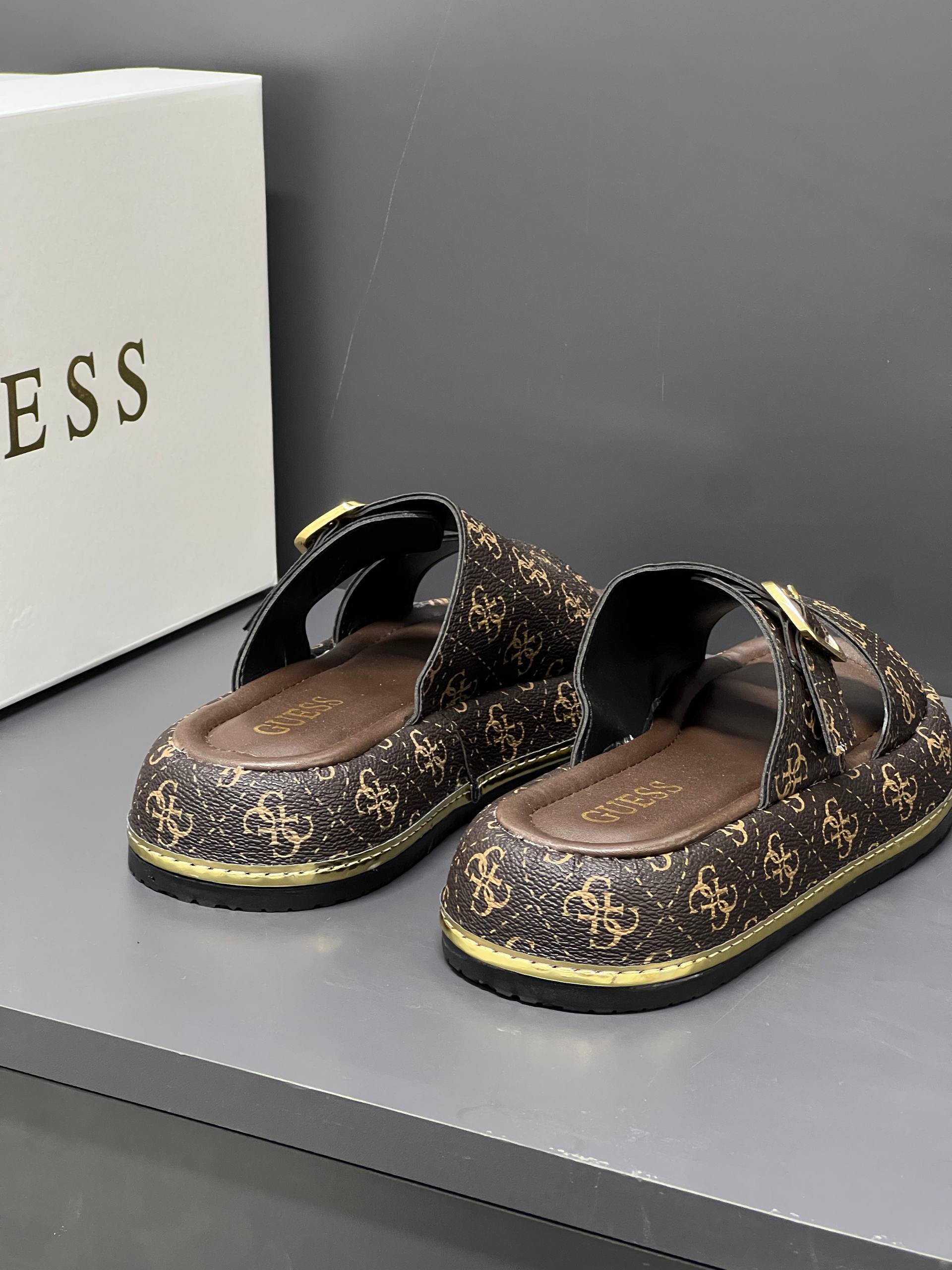 Guess Leather Brown Slippers – Image 4