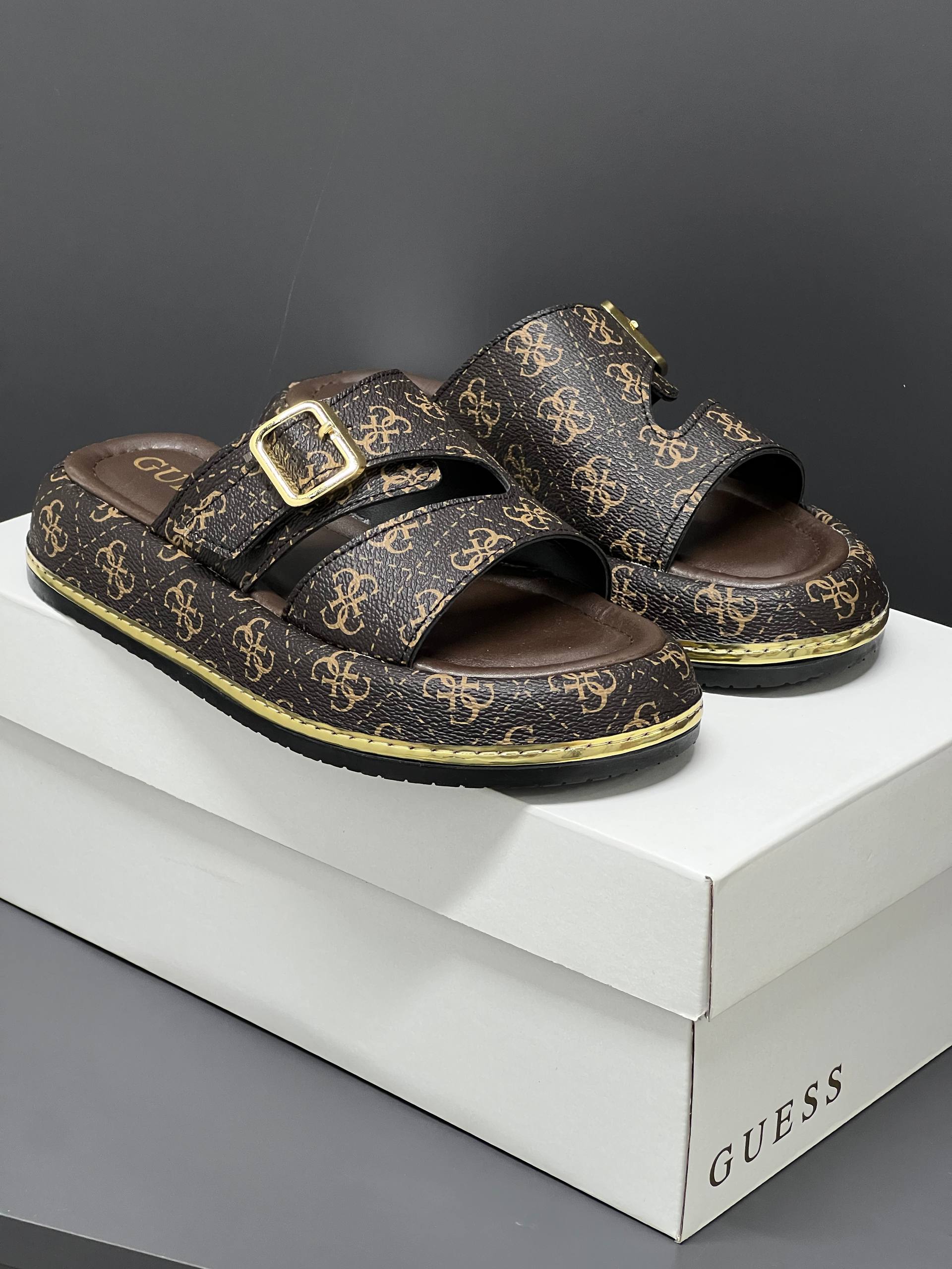 Guess Leather Brown Slippers – Image 3