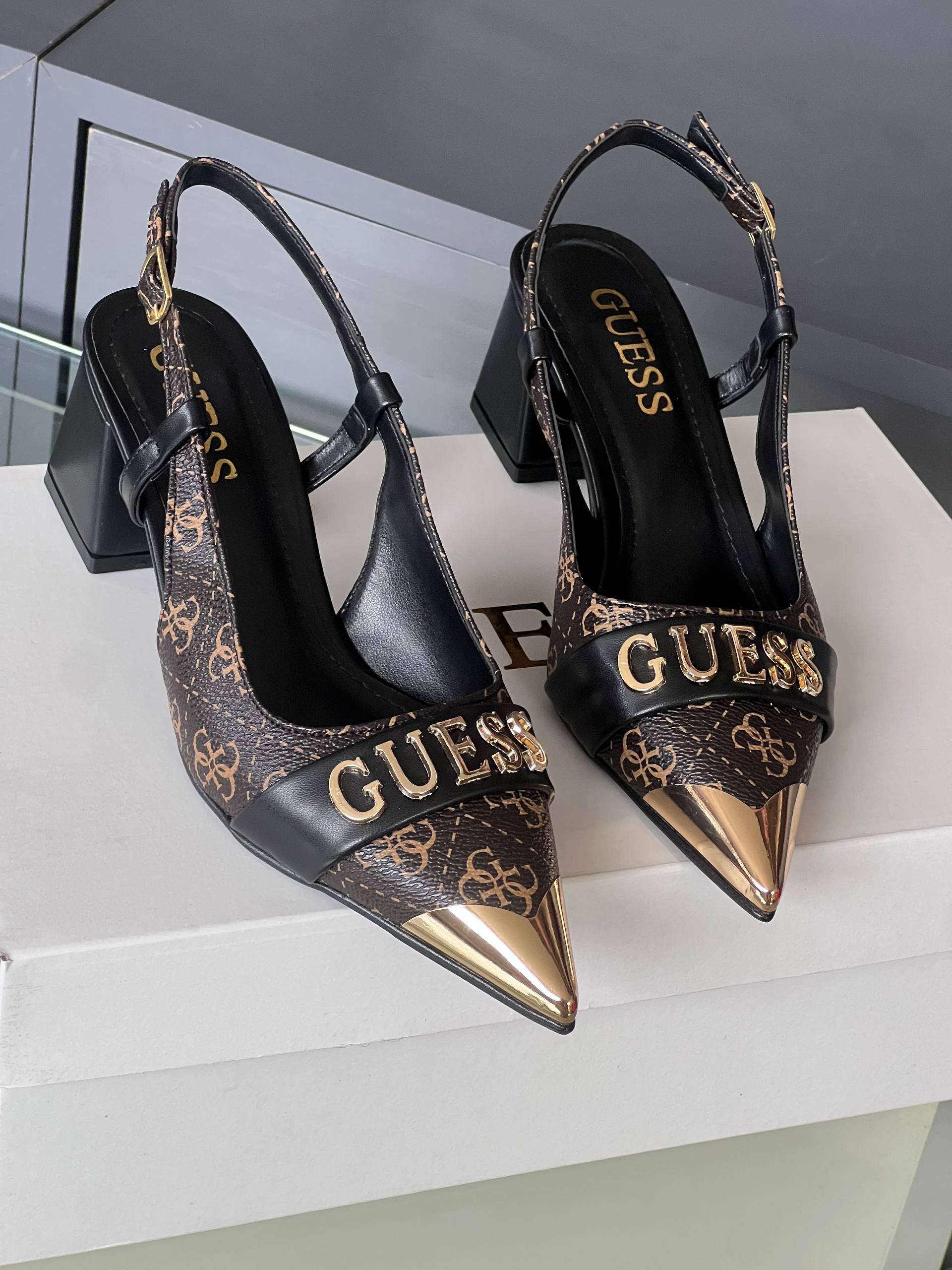 Guess Slingback Brown Block Heels – Image 3