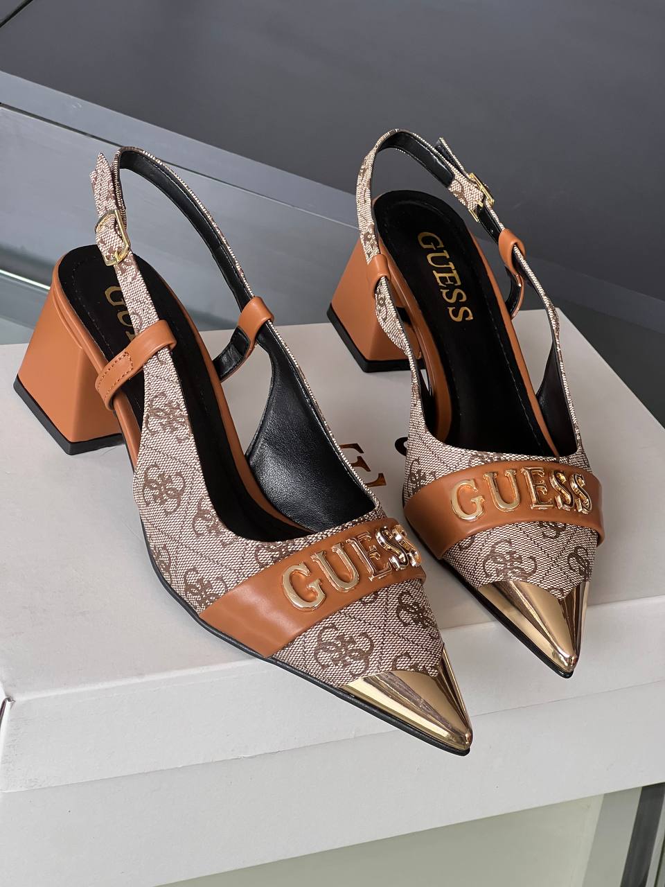 Guess Slingback Camel Block Heels – Image 3