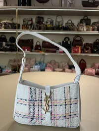 YSL LE5 - Tweed White Shoulder Bag  – Image 6
