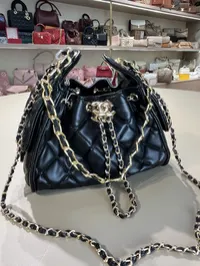 Chanel 25 Small Black Drawstring Bag – Image 5