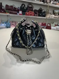 Chanel 25 Small Black Drawstring Bag – Image 4