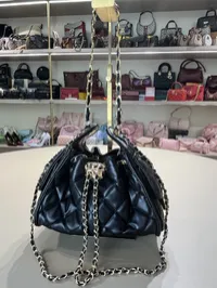 Chanel 25 Small Black Drawstring Bag – Image 2