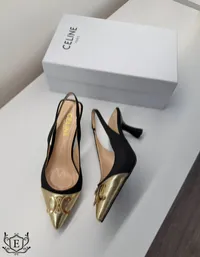 Celine Slingback Top Gold Heels – Image 1